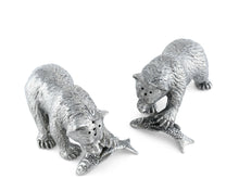Load image into Gallery viewer, Pewter Fishing Bear Salt & Pepper Set