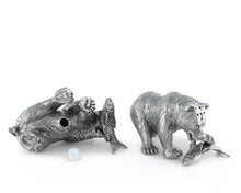 Load image into Gallery viewer, Pewter Fishing Bear Salt & Pepper Set