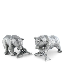 Load image into Gallery viewer, Pewter Fishing Bear Salt & Pepper Set