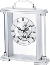 Load image into Gallery viewer, Bulova Floating Skeleton Metal Tabletop Mantel Clock