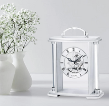 Load image into Gallery viewer, Bulova Floating Skeleton Metal Tabletop Mantel Clock