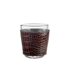 Load image into Gallery viewer, Graphic Image Brown Crocodile Embossed Leather Glass Set of 2