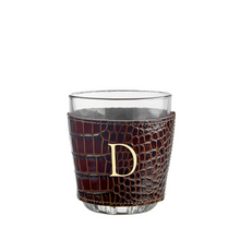 Load image into Gallery viewer, Graphic Image Brown Crocodile Embossed Leather Glass Set of 2
