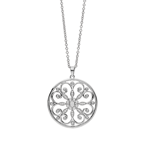 Arabesque Sterling Silver and Diamond Circle Pendant