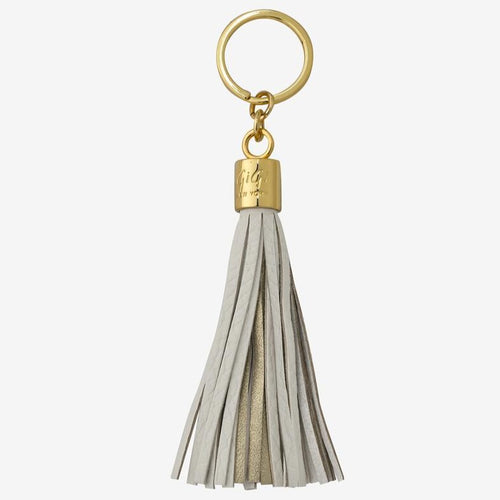 Oyster and Gold Leather Tassel Key Chain
