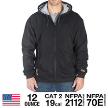 Load image into Gallery viewer, Black Flame Resistant Zip-Up Hooded Sweatshirt