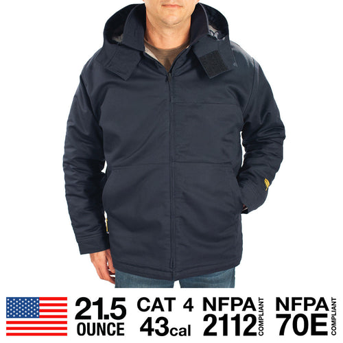 Heavyweight Insulated Bomber Jacket and Removable Hood