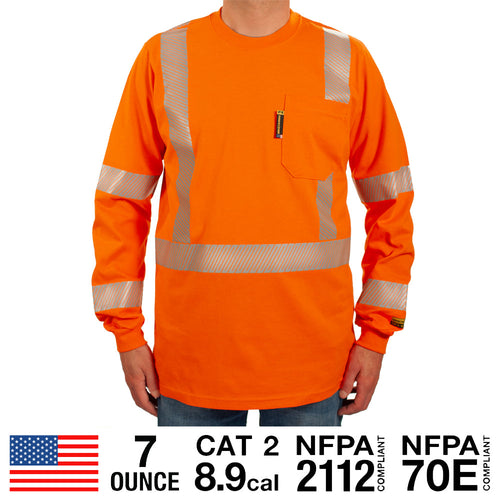 Enhanced Visibility FR Shirt with Silver Striping - X Pattern Back Striping
