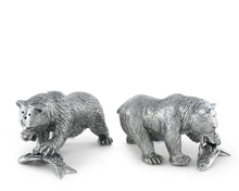 Load image into Gallery viewer, Pewter Fishing Bear Salt &amp; Pepper Set