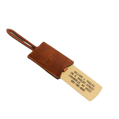 Leather & Solid Brass Luggage Tag