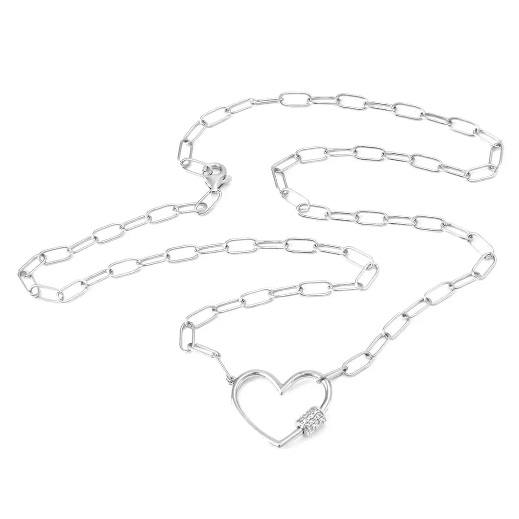 Sterling Silver and Heart Paper Clip Necklace