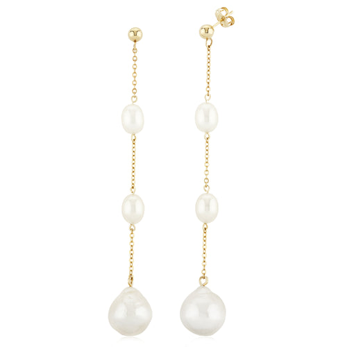 14k Gold Pearl Drop Earrings