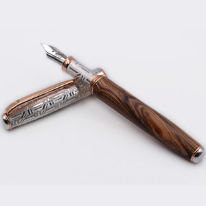 Fountain/ Rollerball Silver & Olive Wood Pen