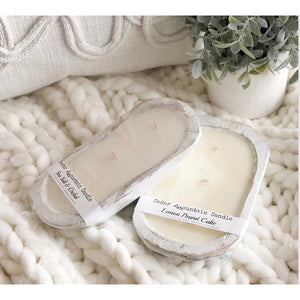 3 Wick Distressed White Wooden Dough Bowl Soy Candle