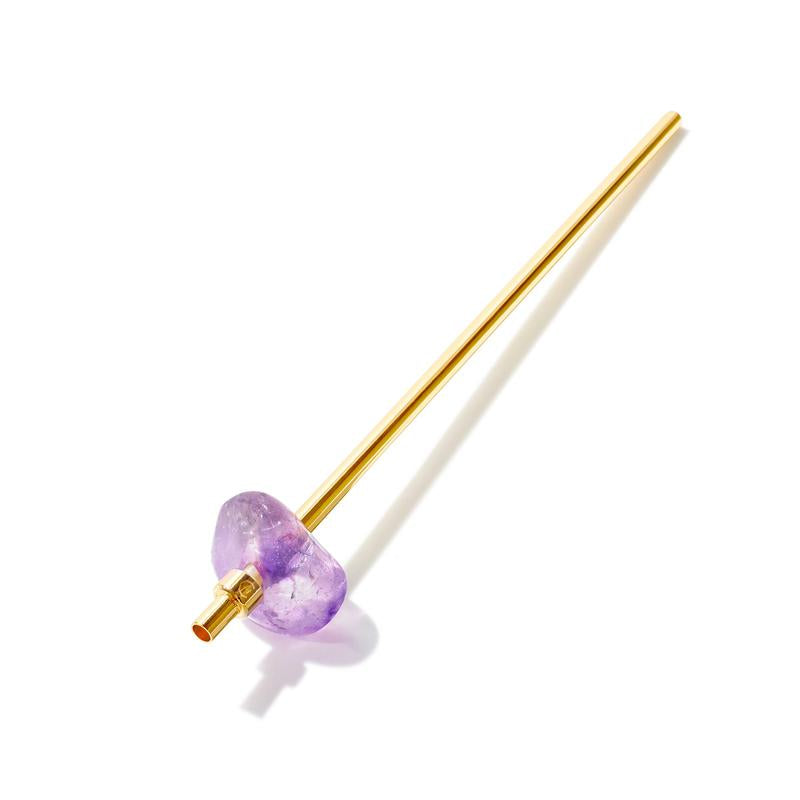 Amethyst Crystal Straw in Yellow Gold Finish