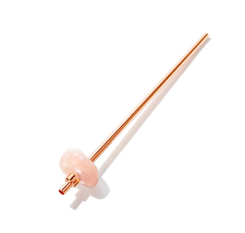 Rose Quartz Crystal Straw in Rose Gold Finish