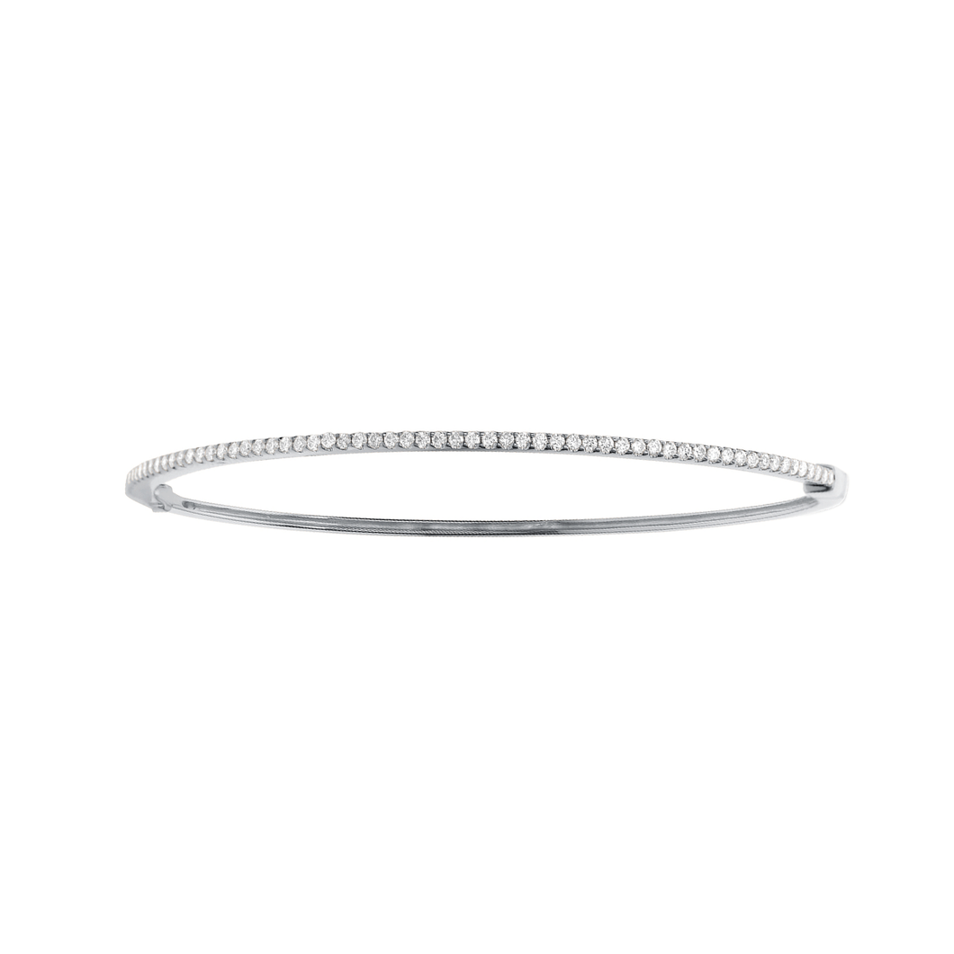 Classic 18k White Gold and Diamond Hinged Bangle