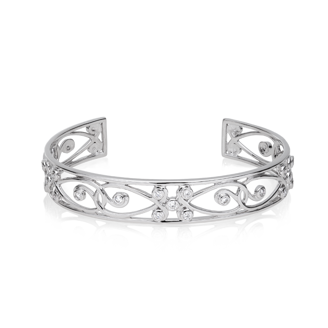 Arabesque 18k White Gold and Diamond Cuff Bracelet