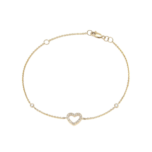 14k Yellow Gold and Diamond Heart Bracelet