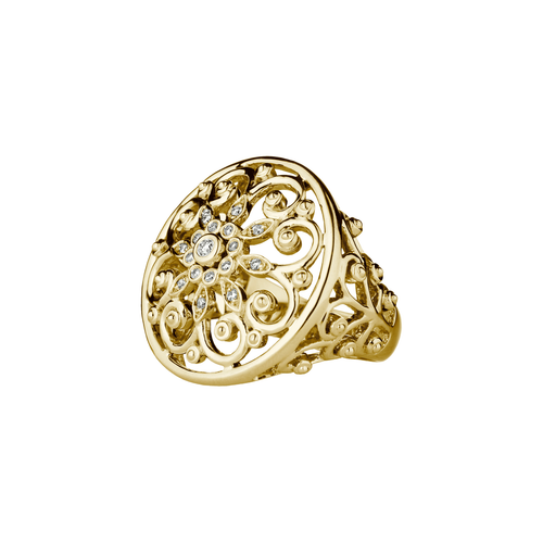 Arabesque 18k Yellow Gold and Diamond Ring