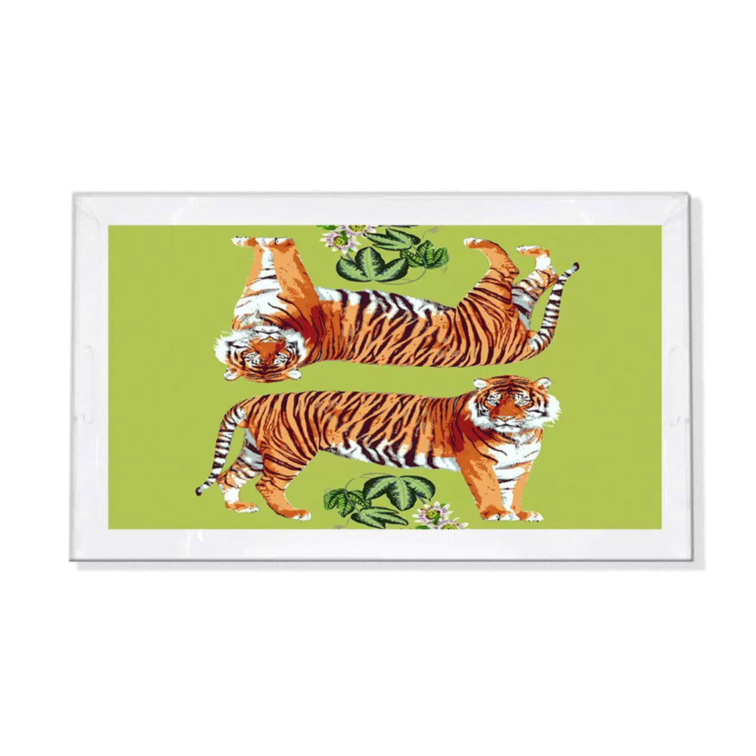 Tiger Seeing Double Hot Green Acrylic Vanity Tray