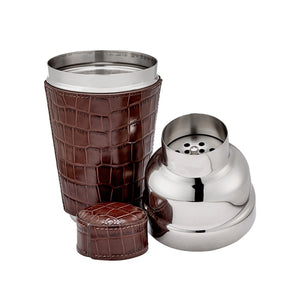 Brown Crocodile Embossed Leather Cocktail Shaker