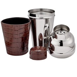 Brown Crocodile Embossed Leather Cocktail Shaker