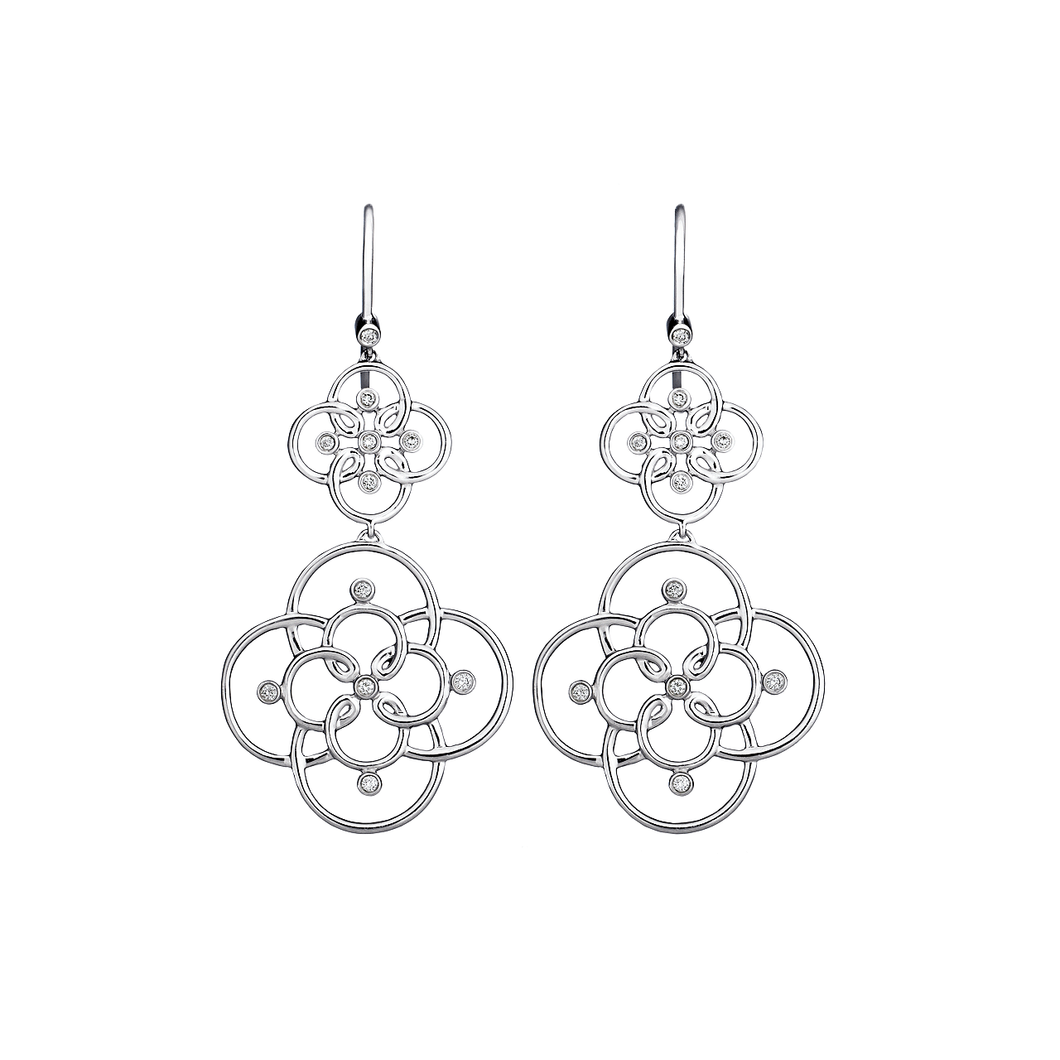 Arabesque Sterling Silver and Gold Diamond Drop Earrings