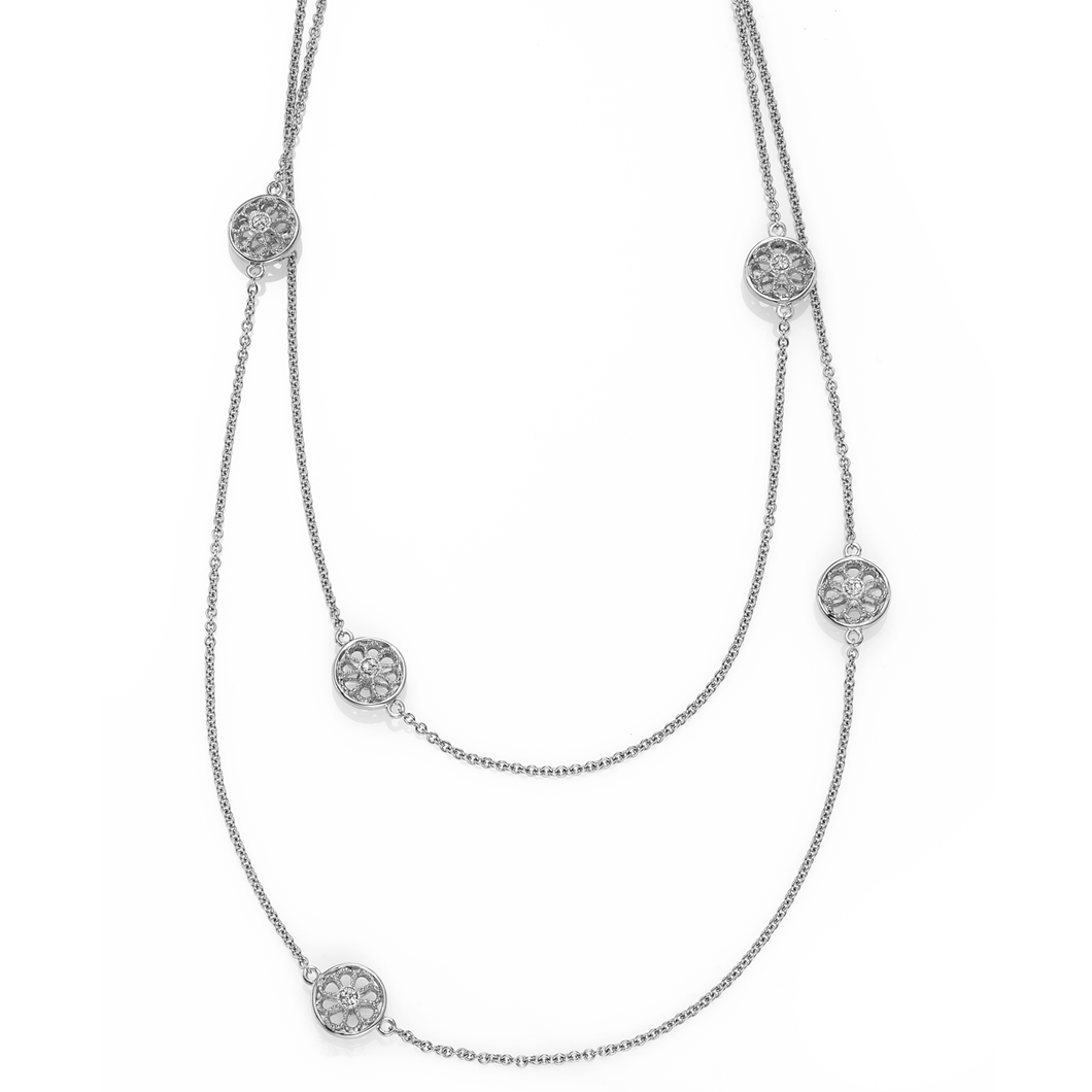 Artisan Sterling Silver 36 Inch Diamond Station Necklace