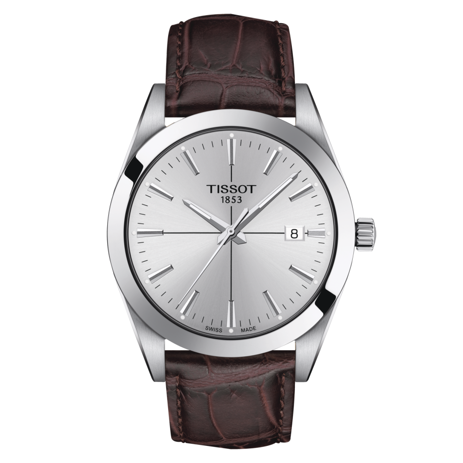 Tissot Gentleman with Silver Dial and Brown Leather Strap