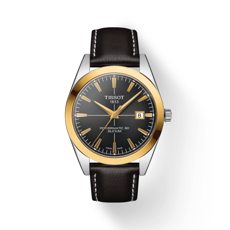 Tissot Gentleman Powermatic 80 Silicium Solid 18K Gold Bezel with Leather Strap