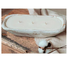 Load image into Gallery viewer, 3 Wick Distressed White Wooden Dough Bowl Soy Candle