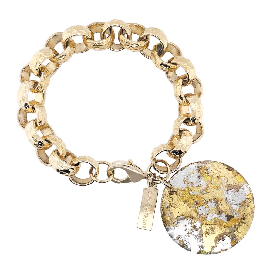 Hammered Rolo Chain Charm Bracelet with Silver Confetti